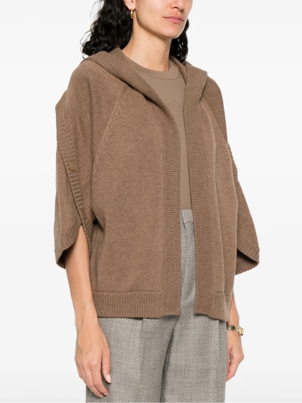MaxMara Wool Cashmere Blend Hooded Knit Poncho Cardigan